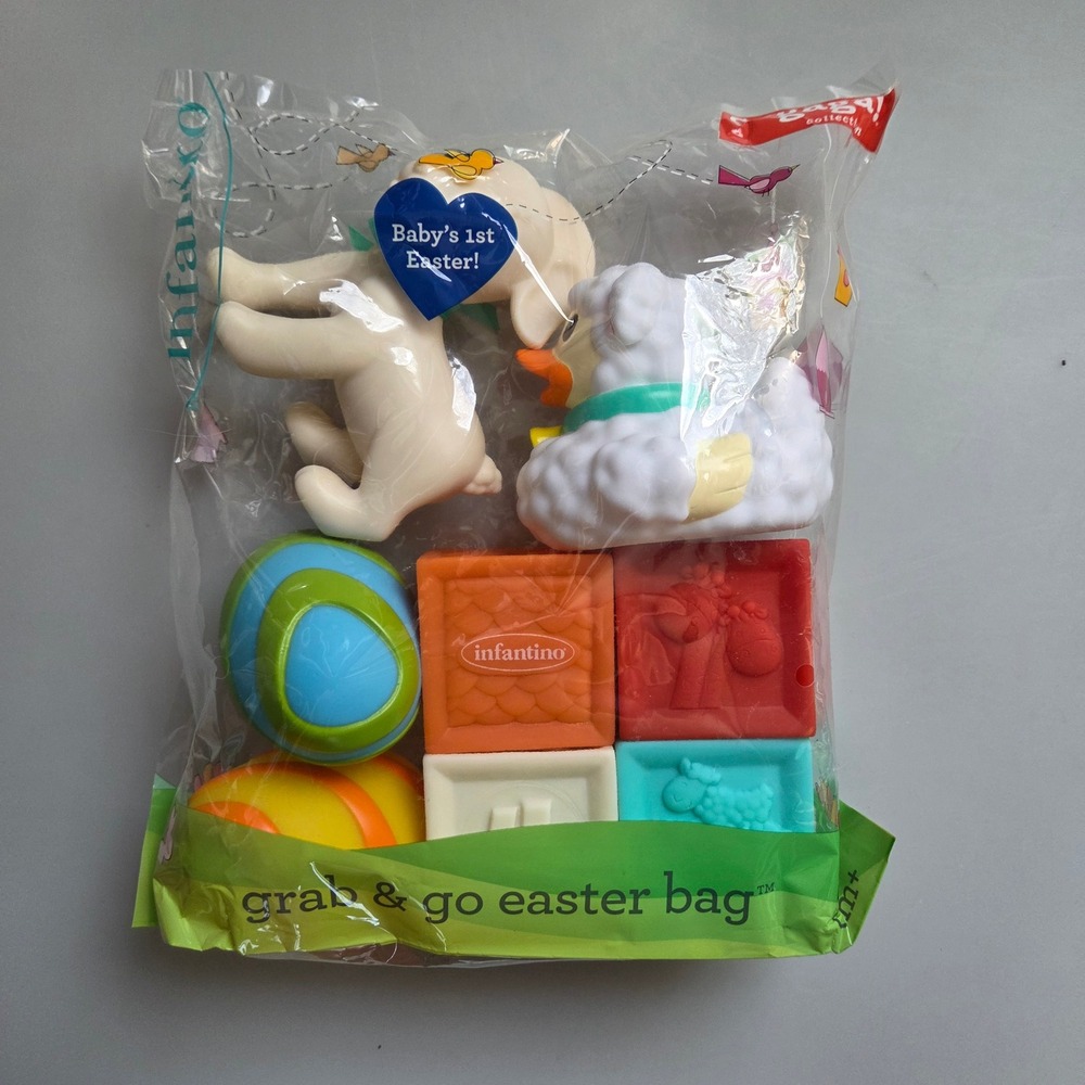 Infantino Grab & Go Easter Bag Baby Toy Set Blocks Eggs Lamb Duck 8 Piece NIP